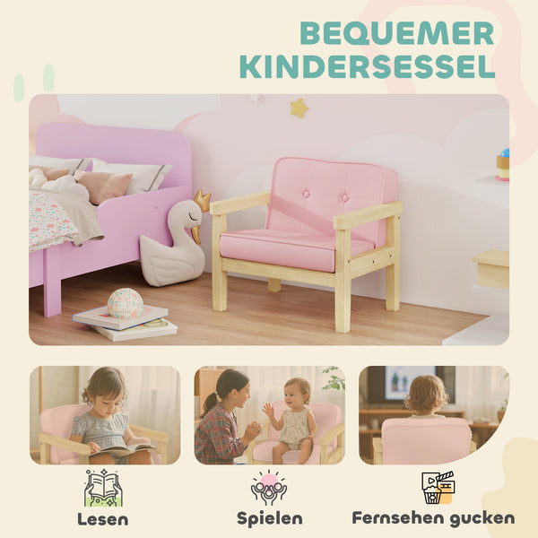 Kindersessel mit Holzfüssen aus Schaumstoff für Kinderzimmer rosa