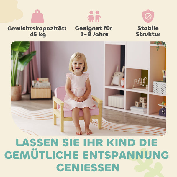 Kindersessel mit Holzfüssen aus Schaumstoff für Kinderzimmer rosa