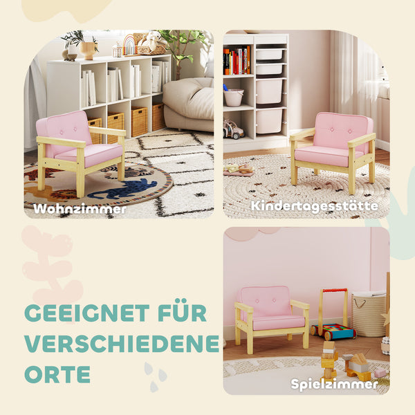 Kindersessel mit Holzfüssen aus Schaumstoff für Kinderzimmer rosa