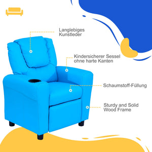 Kindersessel mit verstellbarer Rückenlehne und Holzrahmen blau