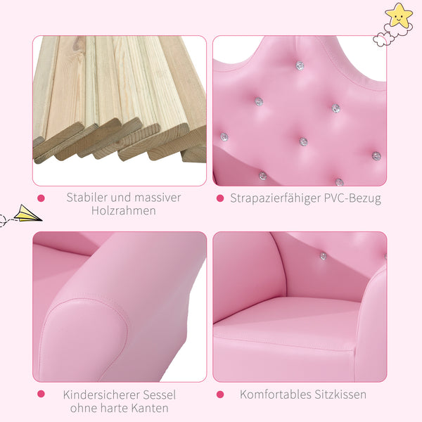 Kindersessel Softsofa Mädchensessel mit Hocker ab 3 Jahren Rosa