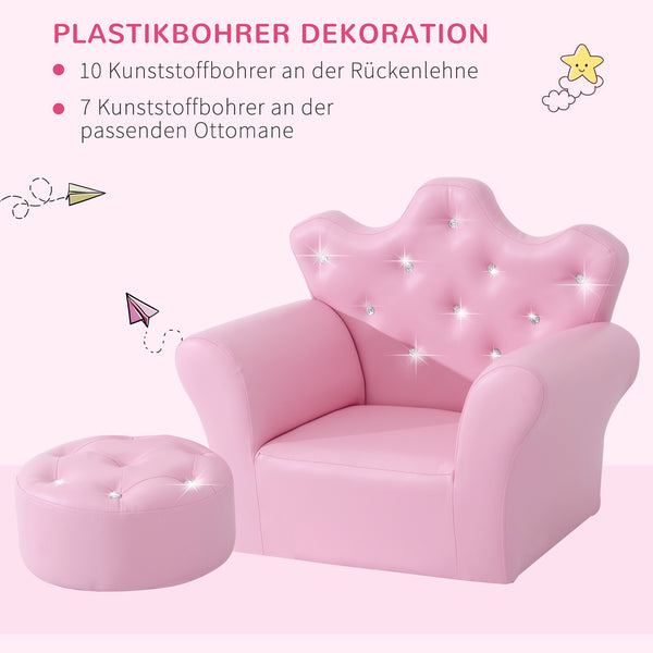Kindersessel Softsofa Mädchensessel mit Hocker ab 3 Jahren Rosa