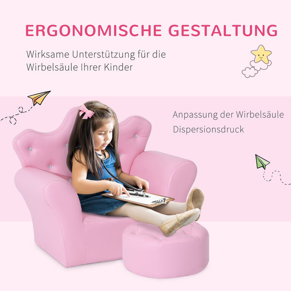 Kindersessel Softsofa Mädchensessel mit Hocker ab 3 Jahren Rosa