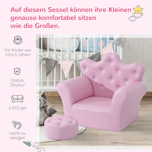 Kindersessel Softsofa Mädchensessel mit Hocker ab 3 Jahren Rosa