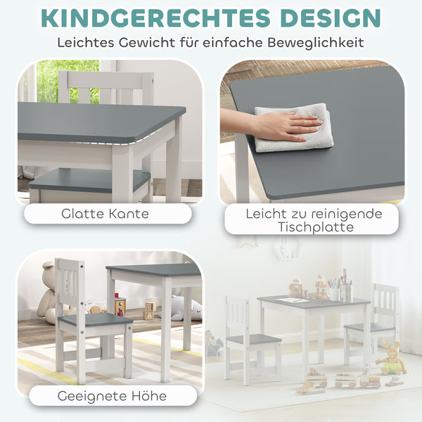 Kindersitzgruppe 3-tlg. mit Tisch und 2 Stühlen für Kinder grau