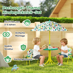 Kindersitzgruppe mit Tisch 2 Klappstühlen und Sonnenschirm grün