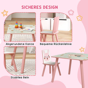 Kindersitzgruppe mit Tisch und 2 Stühlen Tiermotiv Holz rosa