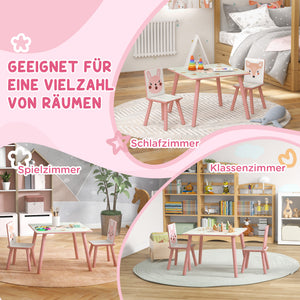 Kindersitzgruppe mit Tisch und 2 Stühlen Tiermotiv Holz rosa