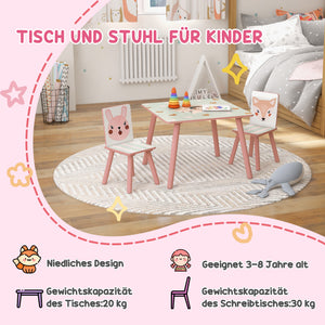 Kindersitzgruppe mit Tisch und 2 Stühlen Tiermotiv Holz rosa