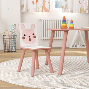 Kindersitzgruppe mit Tisch und 2 Stühlen Tiermotiv Holz rosa