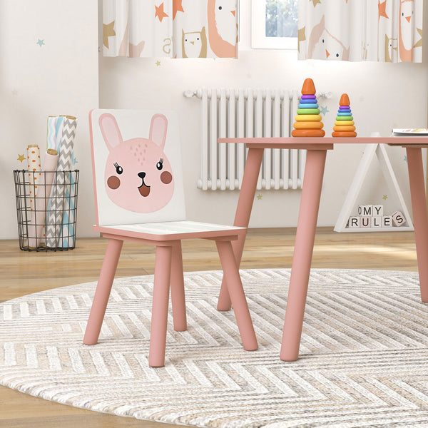 Kindersitzgruppe mit Tisch und 2 Stühlen Tiermotiv Holz rosa
