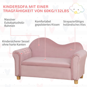 Kindersofa mit Stauraum Zweisitzer 3-5 Jahre Rosa