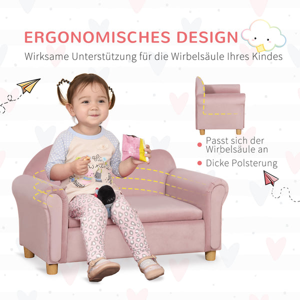 Kindersofa mit Stauraum Zweisitzer 3-5 Jahre Rosa
