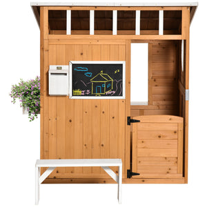 Kinderspielhaus mit Briefkasten und Blumenkasten für den Garten aus Holz