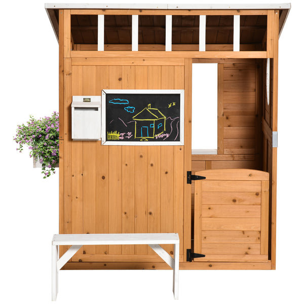 Kinderspielhaus mit Briefkasten und Blumenkasten für den Garten aus Holz