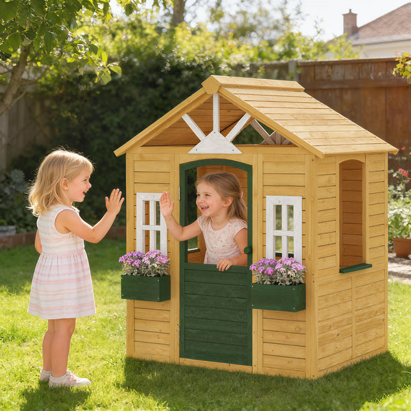 Kinderspielhaus für draussen mit Tür und Fenstern aus Holz