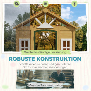 Kinderspielhaus für draussen mit Tür und Fenstern aus Holz