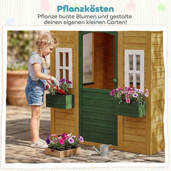 Kinderspielhaus für draussen mit Tür und Fenstern aus Holz