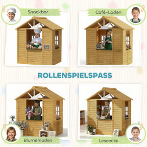 Kinderspielhaus für draussen mit Tür und Fenstern aus Holz
