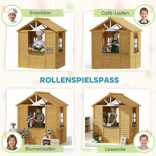 Kinderspielhaus für draussen mit Tür und Fenstern aus Holz