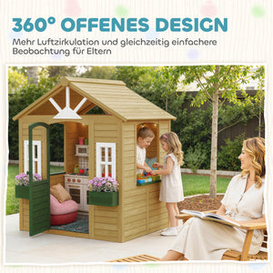 Kinderspielhaus für draussen mit Tür und Fenstern aus Holz