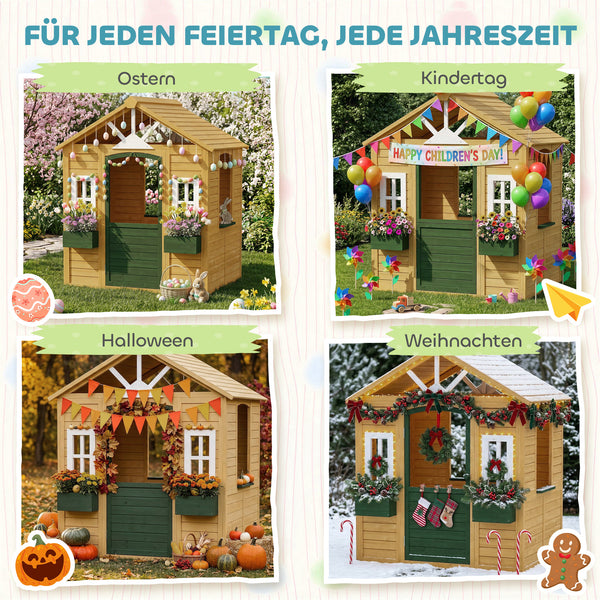 Kinderspielhaus für draussen mit Tür und Fenstern aus Holz