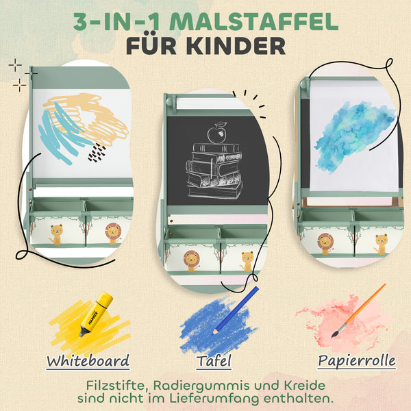 Kinderstaffelei 3 in 1 Tafel Whiteboard mit Papierrolle für Kinder