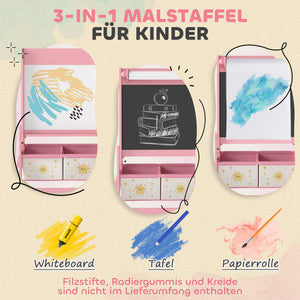 Kinderstaffelei Tafel Whiteboard Papierrolle für 3-8 Jahre rosa