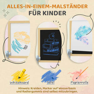 Kinderstaffelei höhenverstellbar mit Whiteboard und Tafel Holz