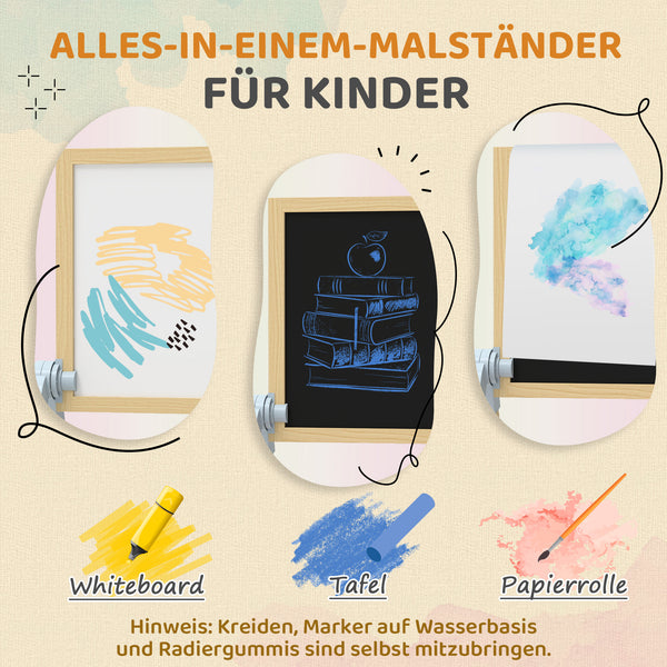Kinderstaffelei höhenverstellbar mit Whiteboard und Tafel Holz
