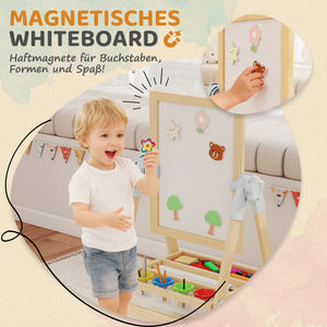 Kinderstaffelei höhenverstellbar mit Whiteboard und Tafel Holz