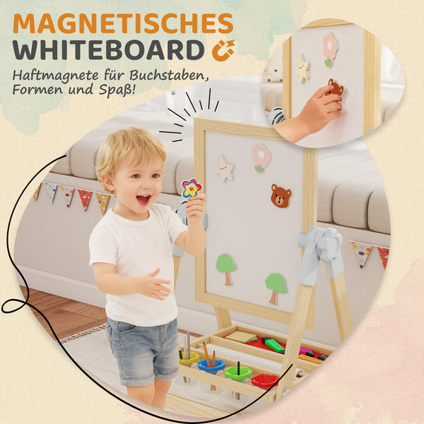 Kinderstaffelei höhenverstellbar mit Whiteboard und Tafel Holz