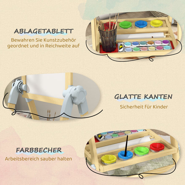 Kinderstaffelei höhenverstellbar mit Whiteboard und Tafel Holz