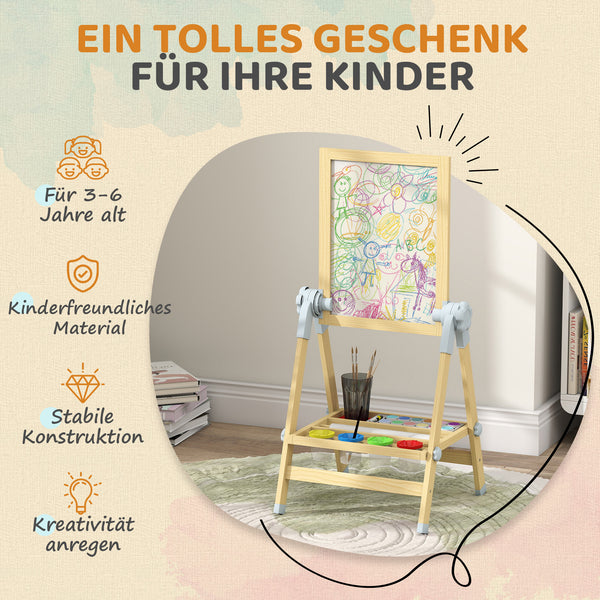 Kinderstaffelei höhenverstellbar mit Whiteboard und Tafel Holz