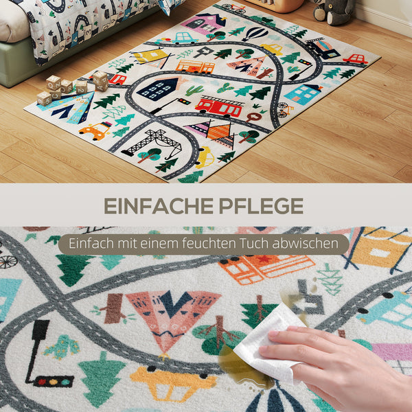 Kinderteppich mit Autobahn Motiv weich und pflegeleicht bunt