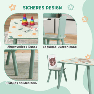 Kindertisch Set mit 2 Stühlen Tiermotiv für Kinder 3-8 Jahre Grün