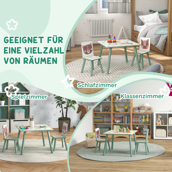 Kindertisch Set mit 2 Stühlen Tiermotiv für Kinder 3-8 Jahre Grün