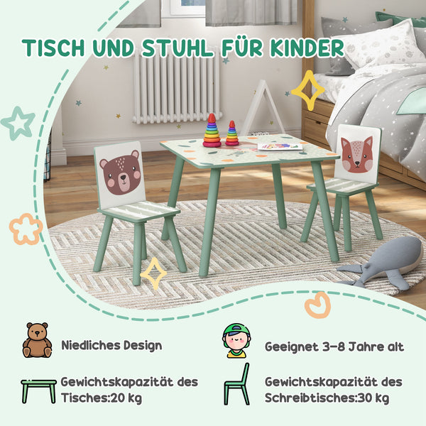 Kindertisch Set mit 2 Stühlen Tiermotiv für Kinder 3-8 Jahre Grün