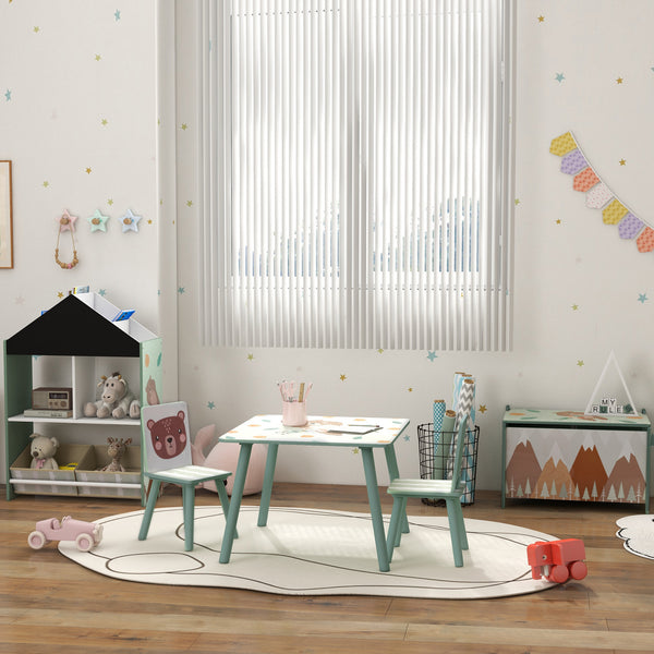 Kindertisch Set mit 2 Stühlen Tiermotiv für Kinder 3-8 Jahre Grün