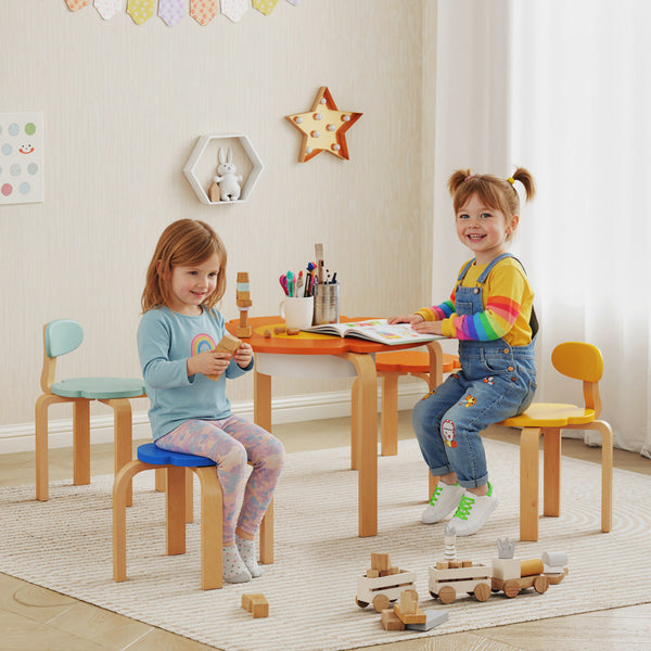 Kindertisch Stuhl Set mit Aufbewahrung für Kinder aus Holz bunt