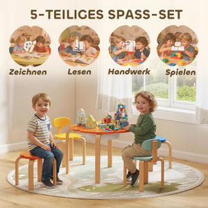 Kindertisch Stuhl Set mit Aufbewahrung für Kinder aus Holz bunt