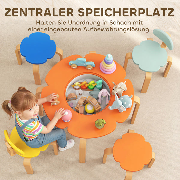 Kindertisch Stuhl Set mit Aufbewahrung für Kinder aus Holz bunt