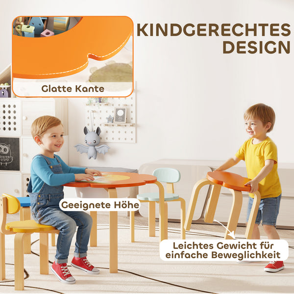 Kindertisch Stuhl Set mit Aufbewahrung für Kinder aus Holz bunt