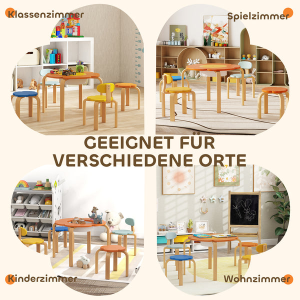 Kindertisch Stuhl Set mit Aufbewahrung für Kinder aus Holz bunt