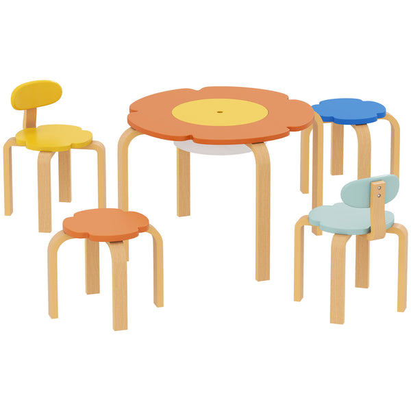 Kindertisch Stuhl Set mit Aufbewahrung für Kinder aus Holz bunt
