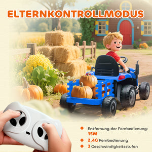 Kindertraktor elektrisch mit Fernbedienung für 3-8 Jahre blau