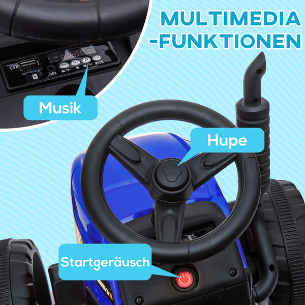 Kindertraktor Elektrofahrzeug mit Fernbedienung 3-6 km/h MP3 Blau