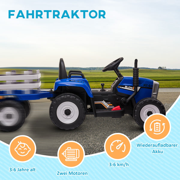 Kindertraktor Elektrofahrzeug mit Fernbedienung 3-6 km/h MP3 Blau