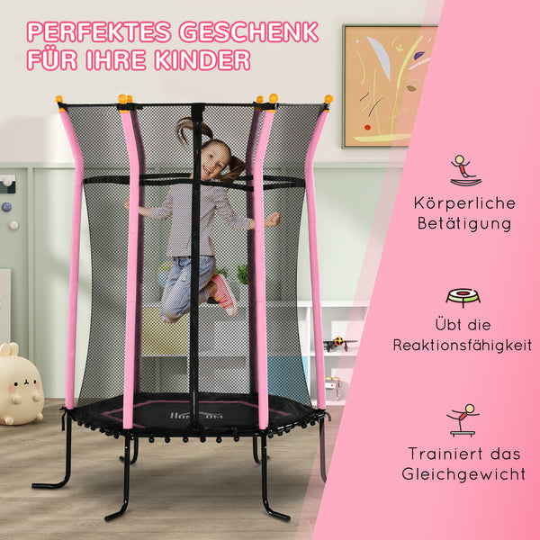 Kindertrampolin Ø163,5cm Sicherheitsnetz bis 50kg belastbar Rosa