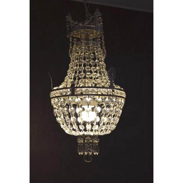 VINTAGE KORBLÜSTER DECKENLAMPE KRONLEUCHTER KRISTALL LÜSTER SHABBY